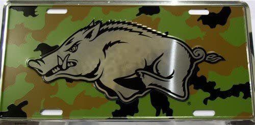 University of Arkansas Razorbacks Metal Auto Tag License Plate, Camo Design, 6x12 Inch