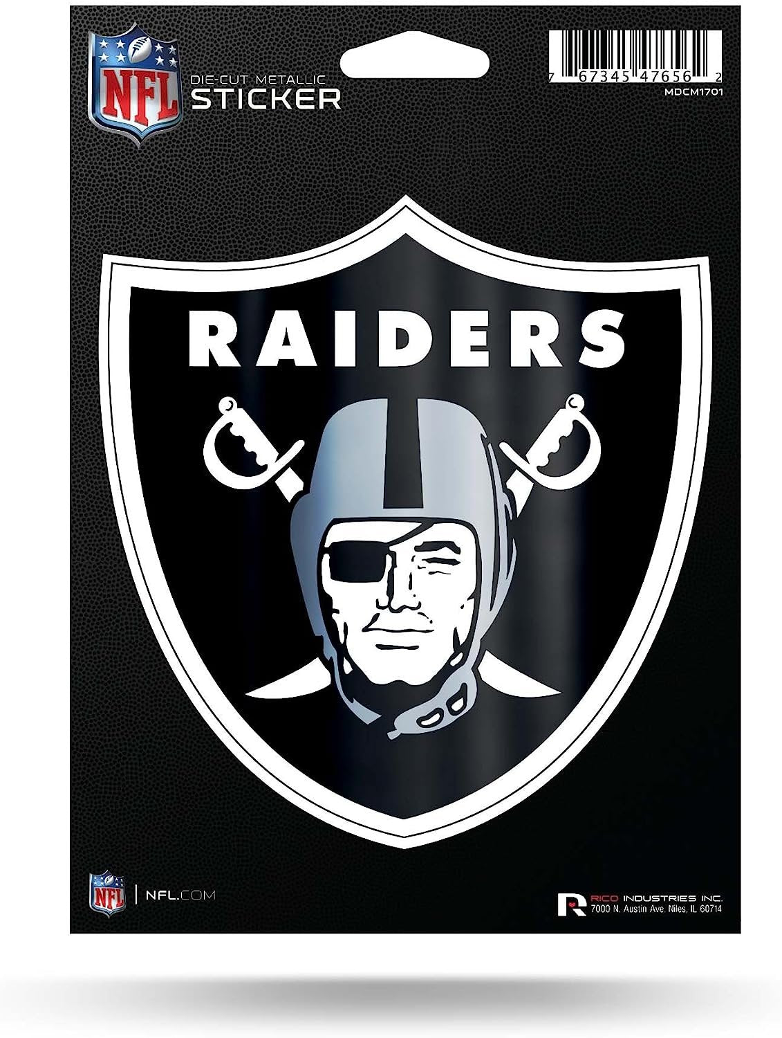 Las Vegas Raiders 5 Inch Die Cut Decal Sticker, Metallic Shimmer Design, Full Adhesive Backing