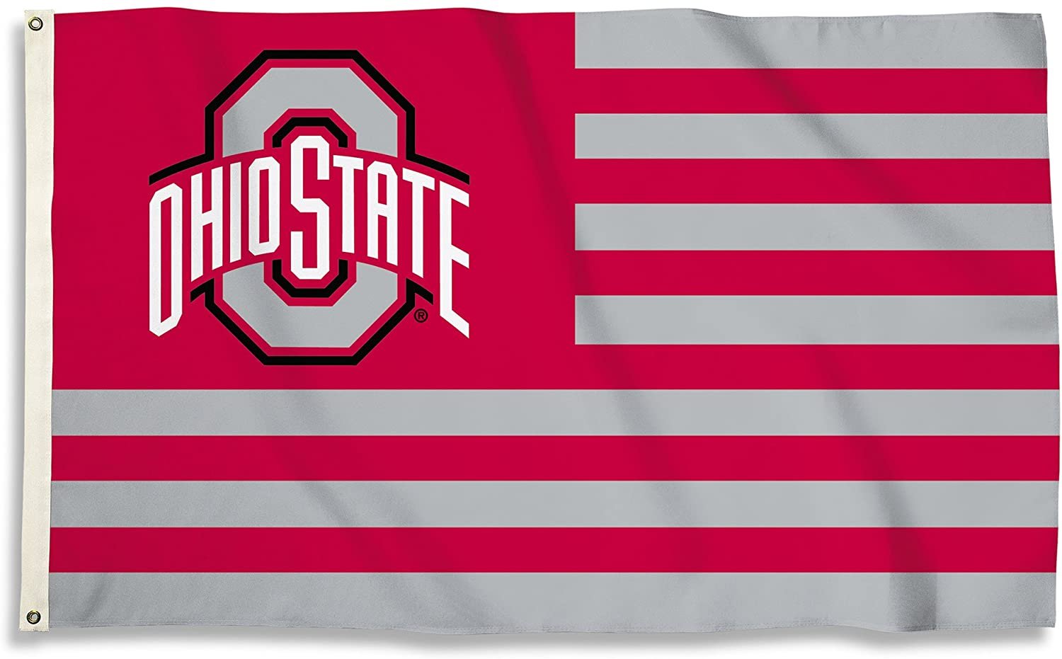 Ohio State University Buckeyes Premium 3x5 Feet Flag Banner, Stripes Design, Metal Grommets, Outdoor Use, Single Sided