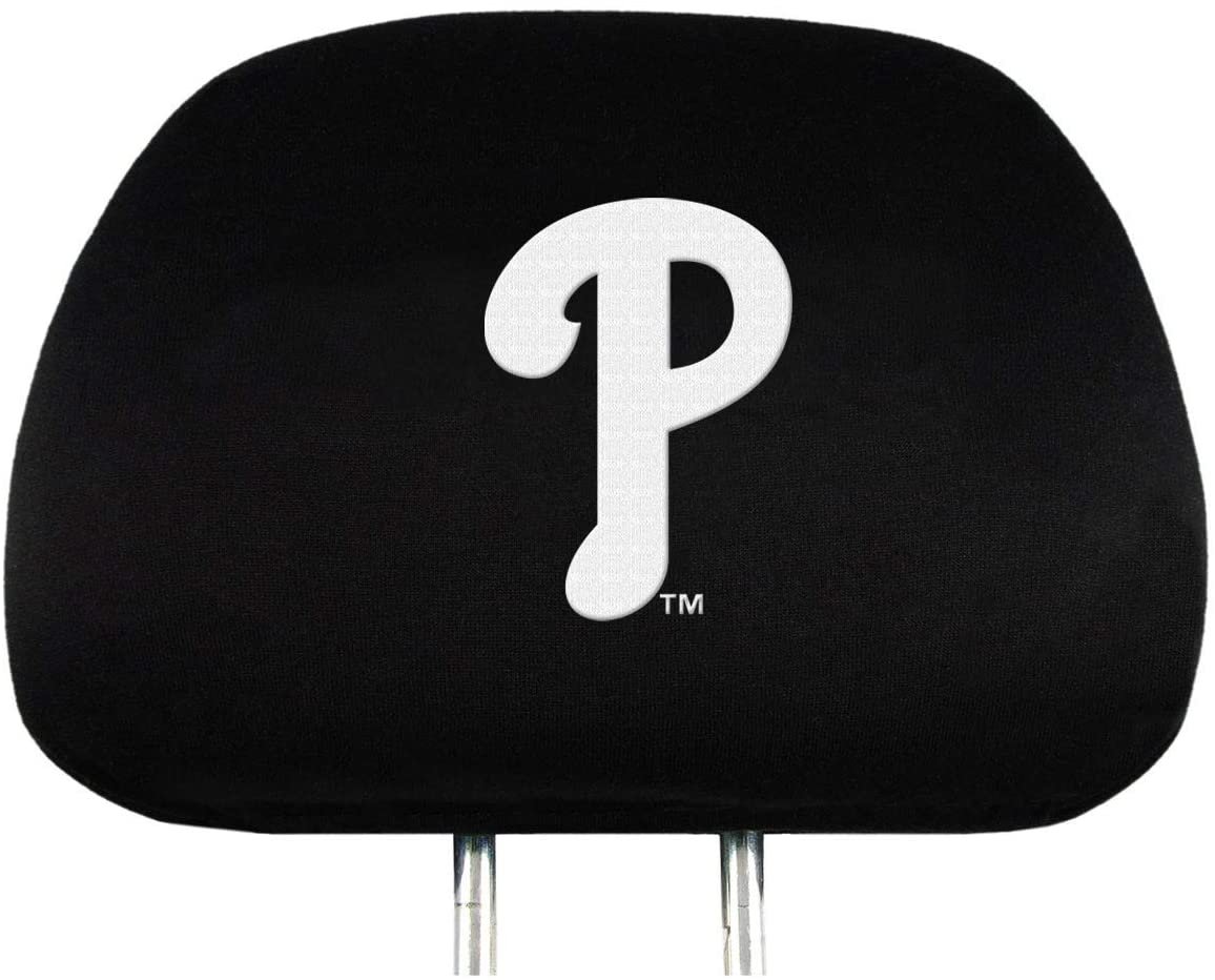 Philadelphia Phillies Pair of Premium Auto Head Rest Covers, Embroidered, Black Elastic, 14x10 Inch
