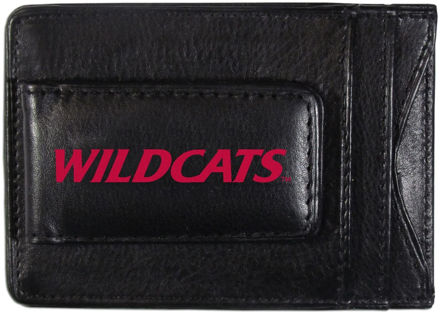 University of Arizona Wildcats Black Leather Wallet, Front Pocket Magnetic Money Clip, Printed Logo