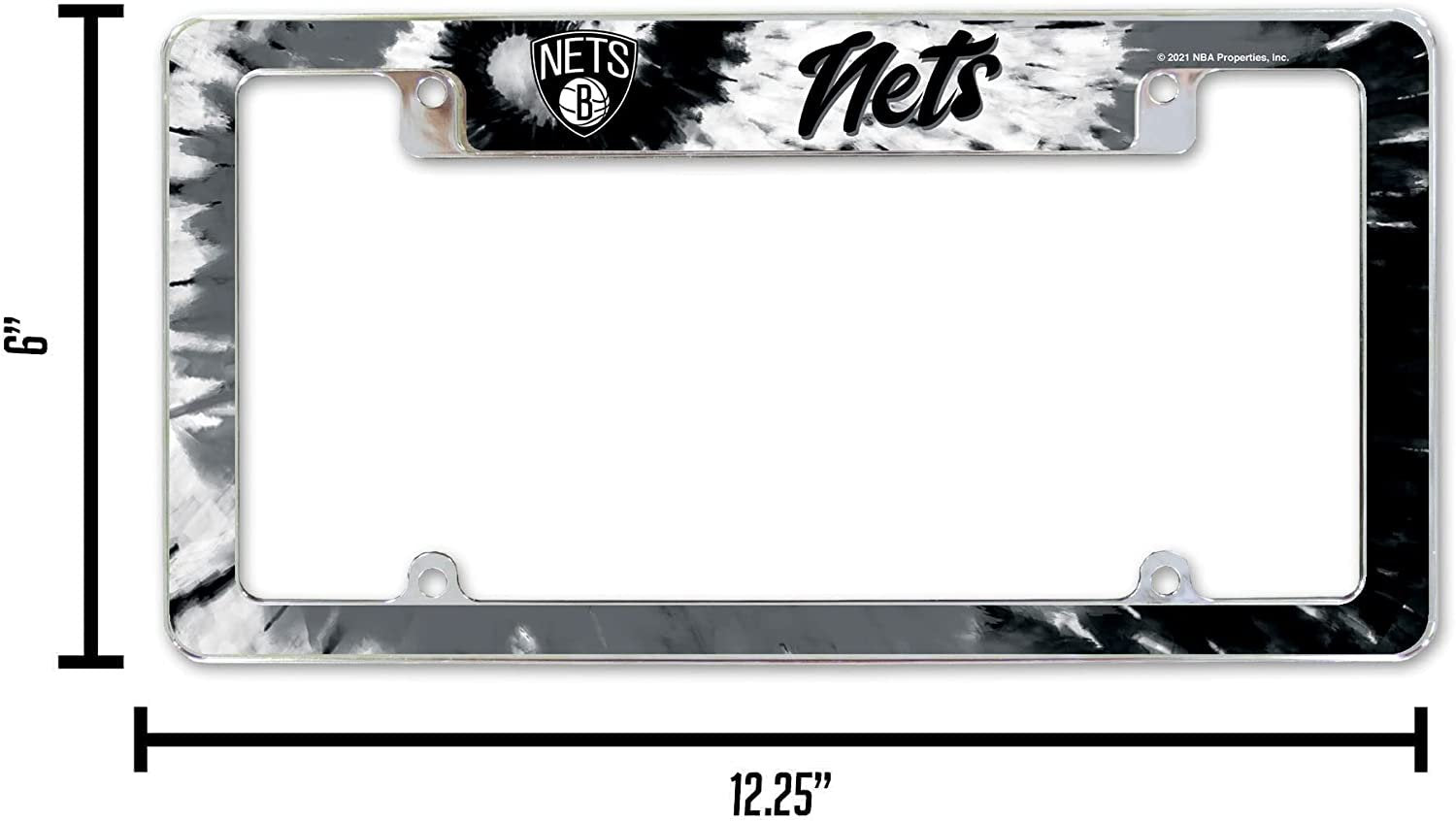 Brooklyn Nets Metal License Plate Frame Chrome Tag Cover Tie Dye Design 6x12 Inch