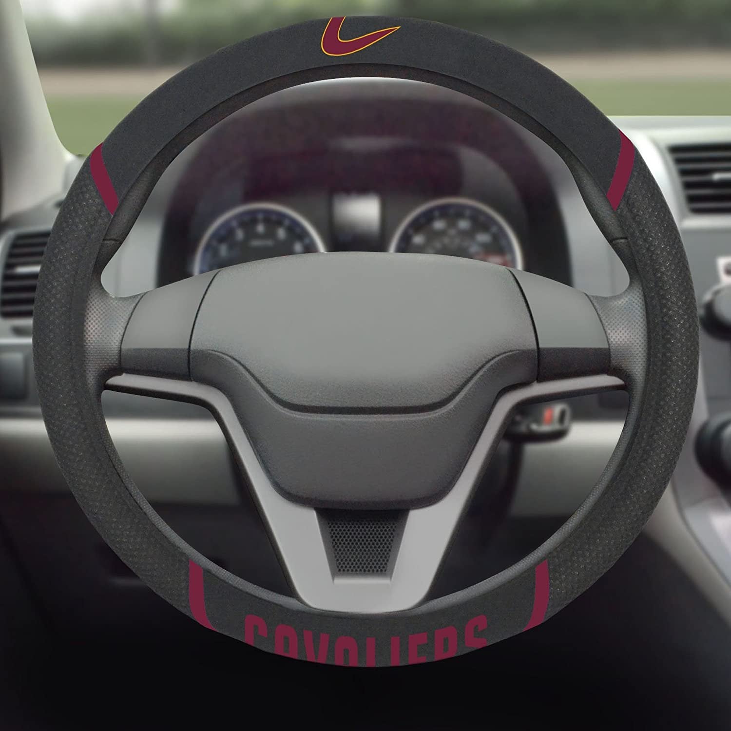 Cleveland Cavaliers Steering Wheel Cover Premium Embroidered Black 15 Inch