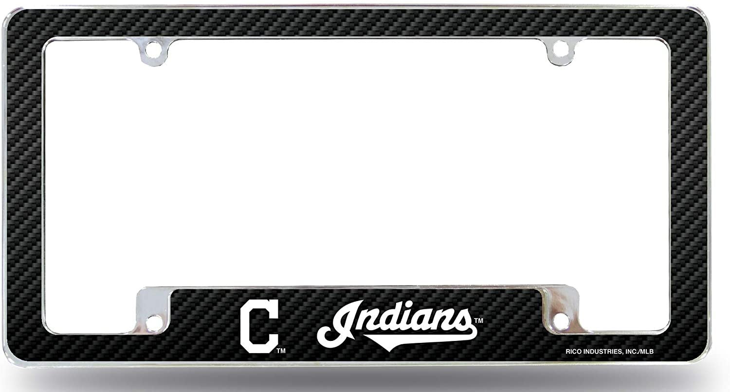 Cleveland Indians Chrome License Plate Frame Metal Tag Cover, Carbon Fiber Design, EZ View, Heavy Gauge, 12x6 Inch