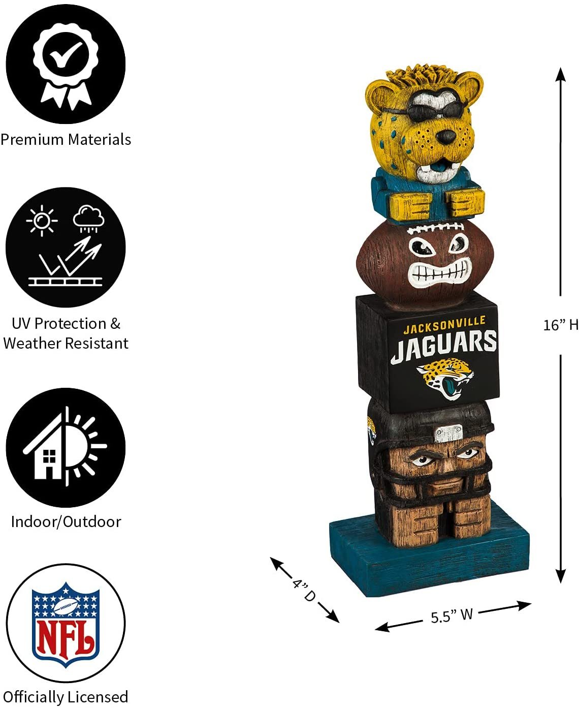 Jacksonville Jaguars 16 Inch Tiki Totem Pole Outdoor Resin Home Garden Statue Decoration