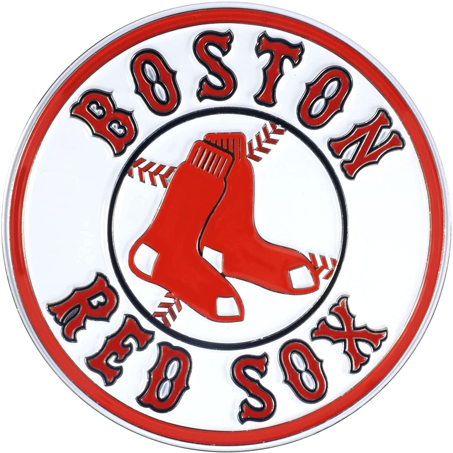 Boston Red Sox Premium Solid Metal Raised Auto Emblem, Color Circle Logo, Shape Cut, Adhesive Backing