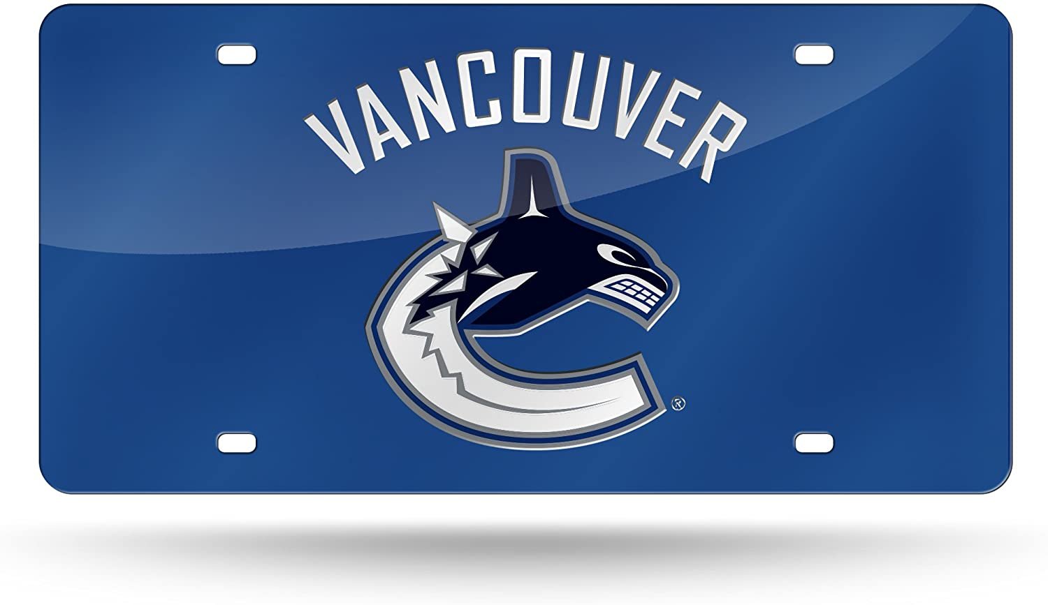 Vancouver Canucks Premium Laser Cut Tag License Plate, Blue Mirrored Acrylic Inlaid, 12x6 Inch