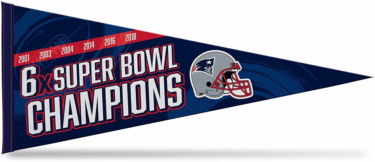 New England Patriots 6-Time Super Bowl Champions  Soft Felt Pennant, 12x30 Inch