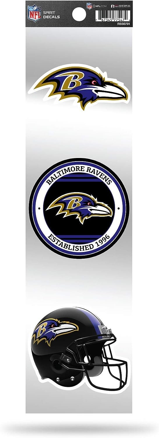 Baltimore Ravens 3-Piece Retro Decal Sticker Sheet, Die Cut, Clear Backing, 3x12 Inch