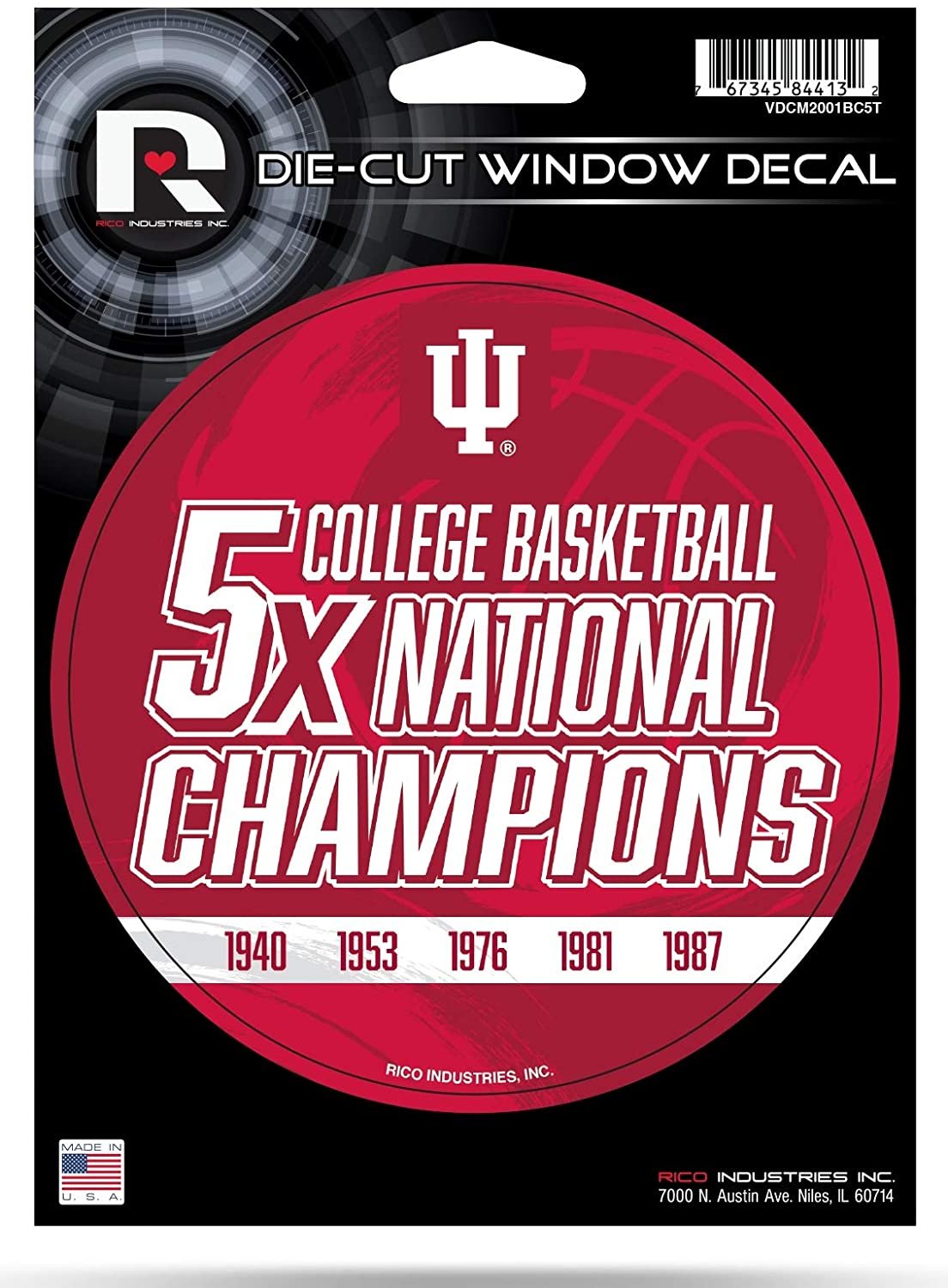 Indiana Hoosiers 5" Decal Sticker 5X Time Champions Flat Vinyl Auto Emblem College Basketball University of