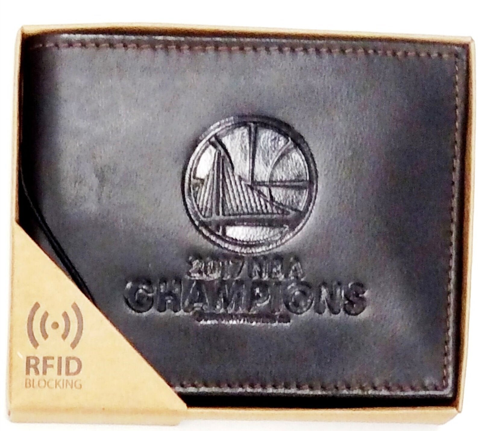Golden State Warriors 2017 Champions Premium Brown Leather Wallet, Trifold, Embossed Laser Engraved