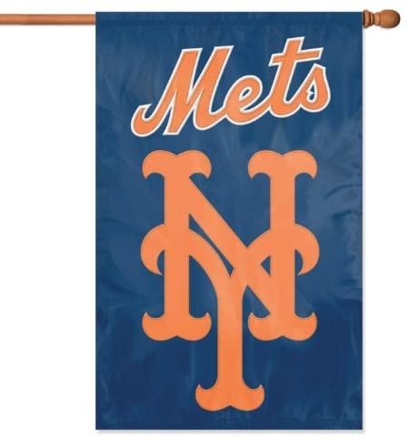 New York Mets Premium Double Sided Banner Flag Applique Embroidered 28x44 Inches