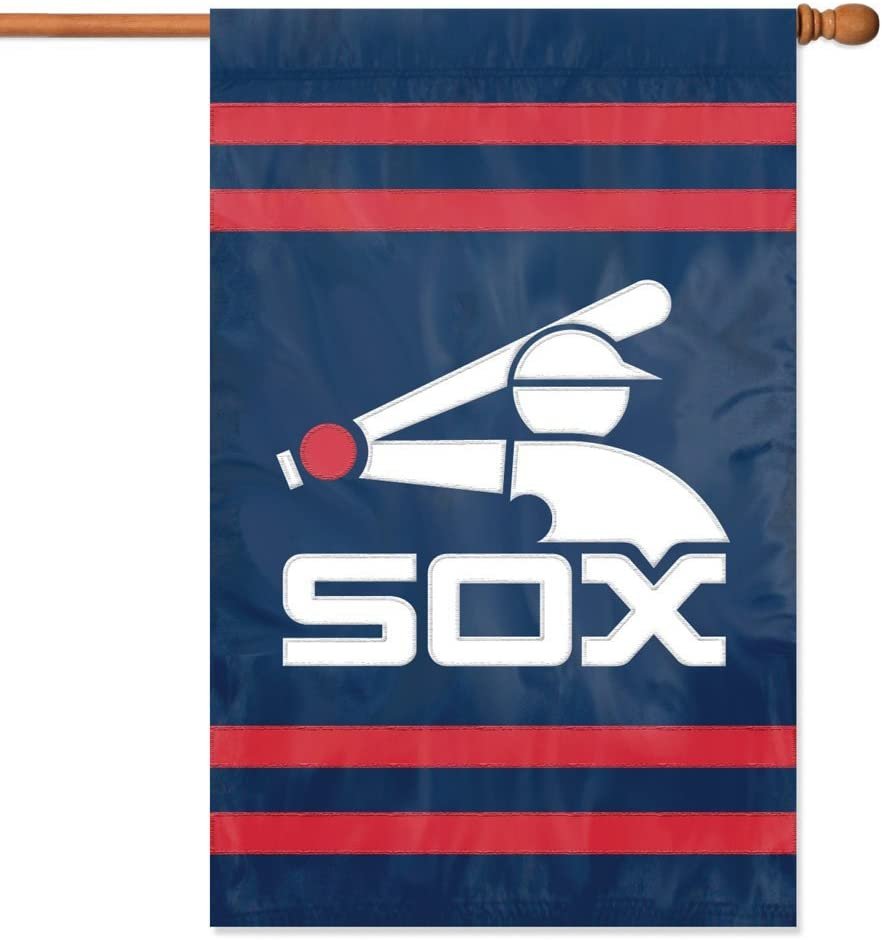 Chicago White Sox Retro "Batterman" Design Premium Double Sided Banner Flag Applique Embroidered 28x44 Inches