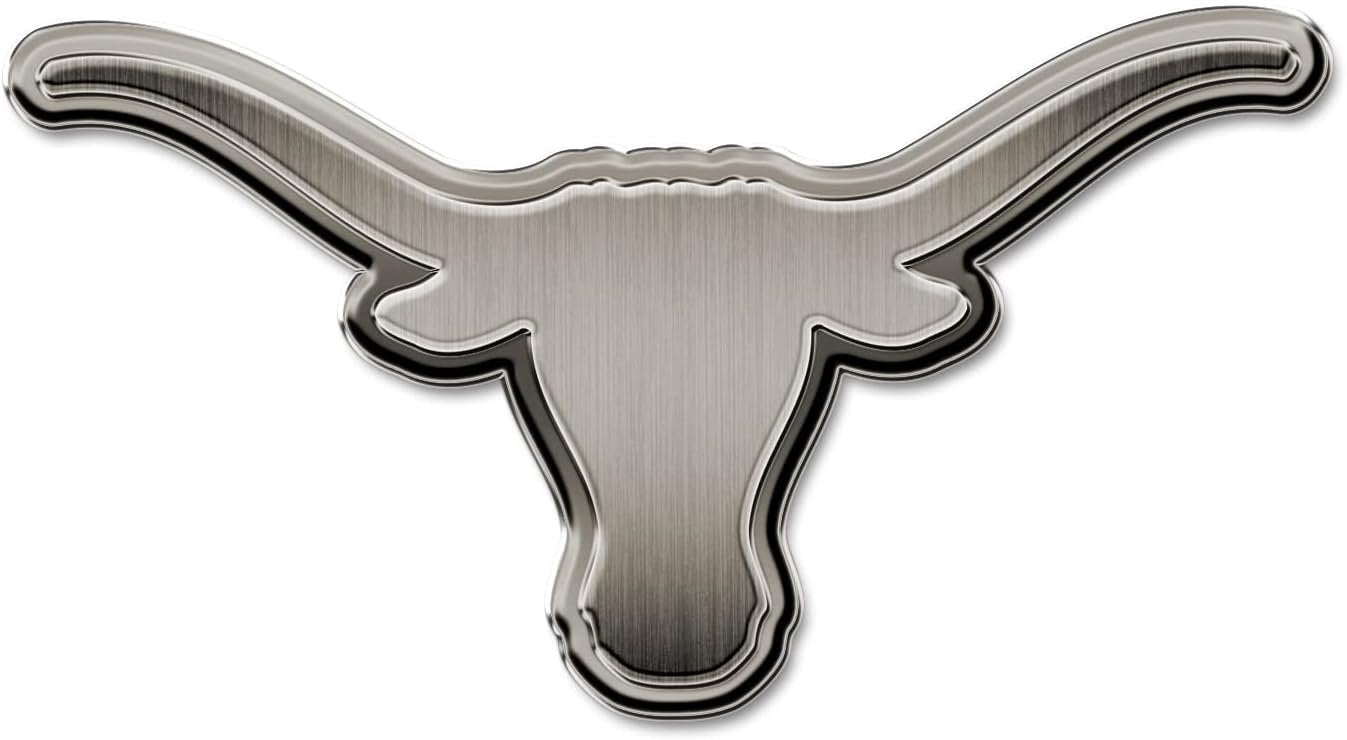 University of Texas Longhorns Auto Emblem Solid Metal Raised Die Cut Antique Nickel Finish Adhesive Backing