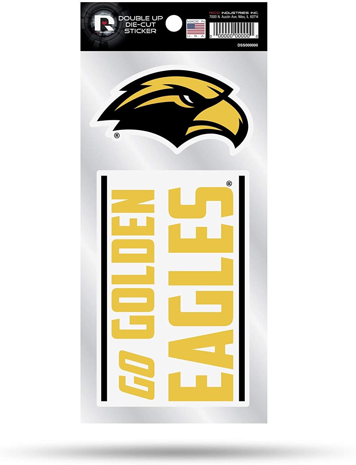 University of Southern Mississippi Eagles 2-Piece Double Up Die Cut Sticker Decal Sheet, 4x8 Inch