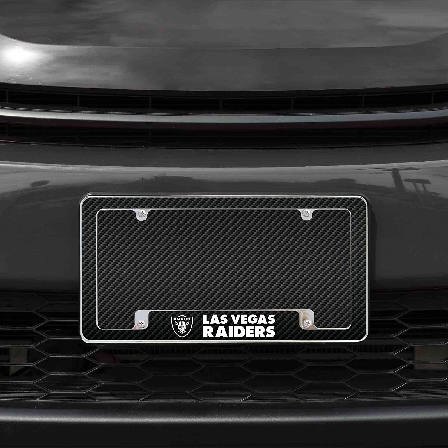 Las Vegas Raiders Metal License Plate Frame Tag Cover Carbon Fiber Design 12x6 Inch