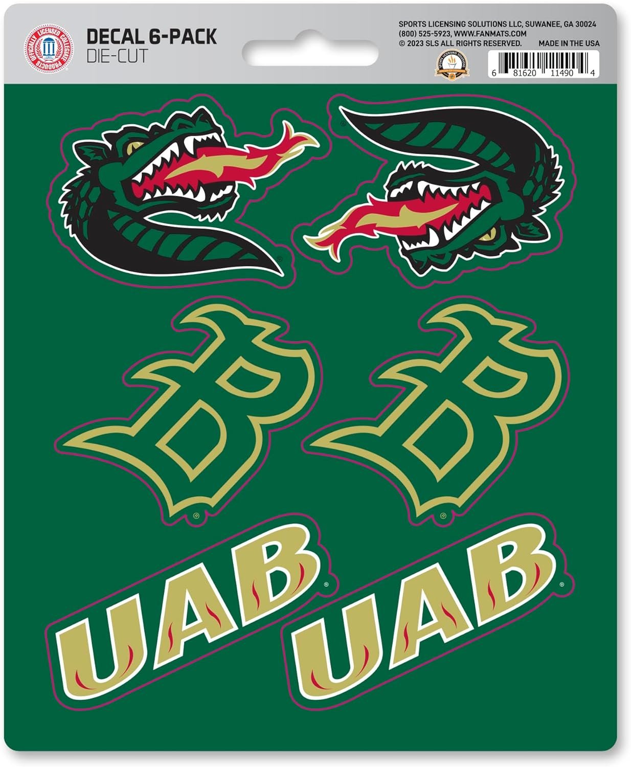 University of Alabama Birmingham UAB Blazers 6-Piece Decal Sticker Set, 5x6 Inch Sheet, Gift for football fans for any hard surfaces around home, automotive, personal items