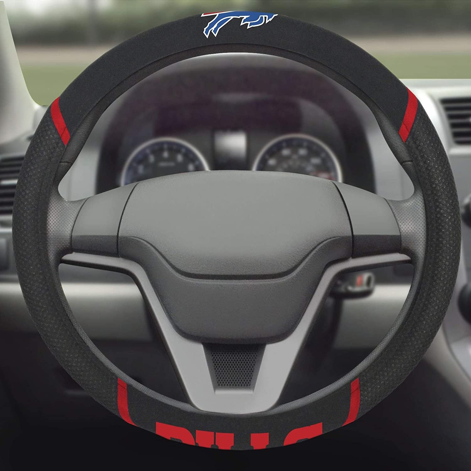Buffalo Bills Premium 15 Inch Black Emroidered Steering Wheel Cover