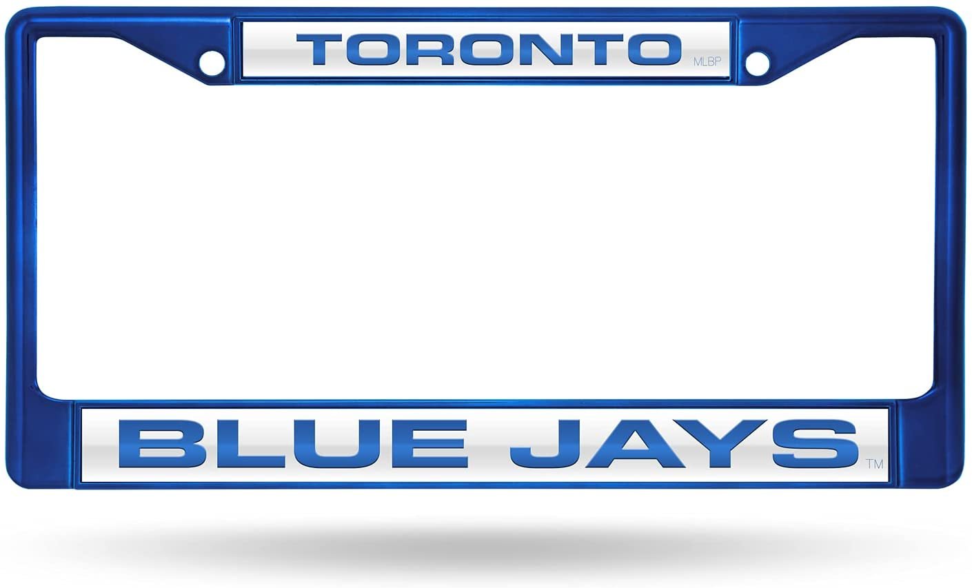 Toronto Blue Jays Blue Metal License Plate Frame Tag Cover, Laser Acrylic Mirrored Inserts, 12x6 Inch