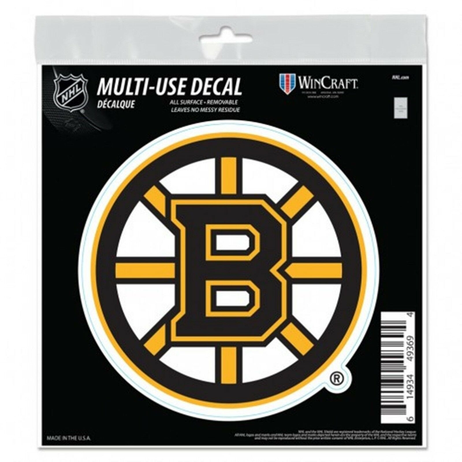 Boston Bruins 6 Inch Decal Sticker, Flat Vinyl, Die Cut, Primary Design, Full Adhesive Backing