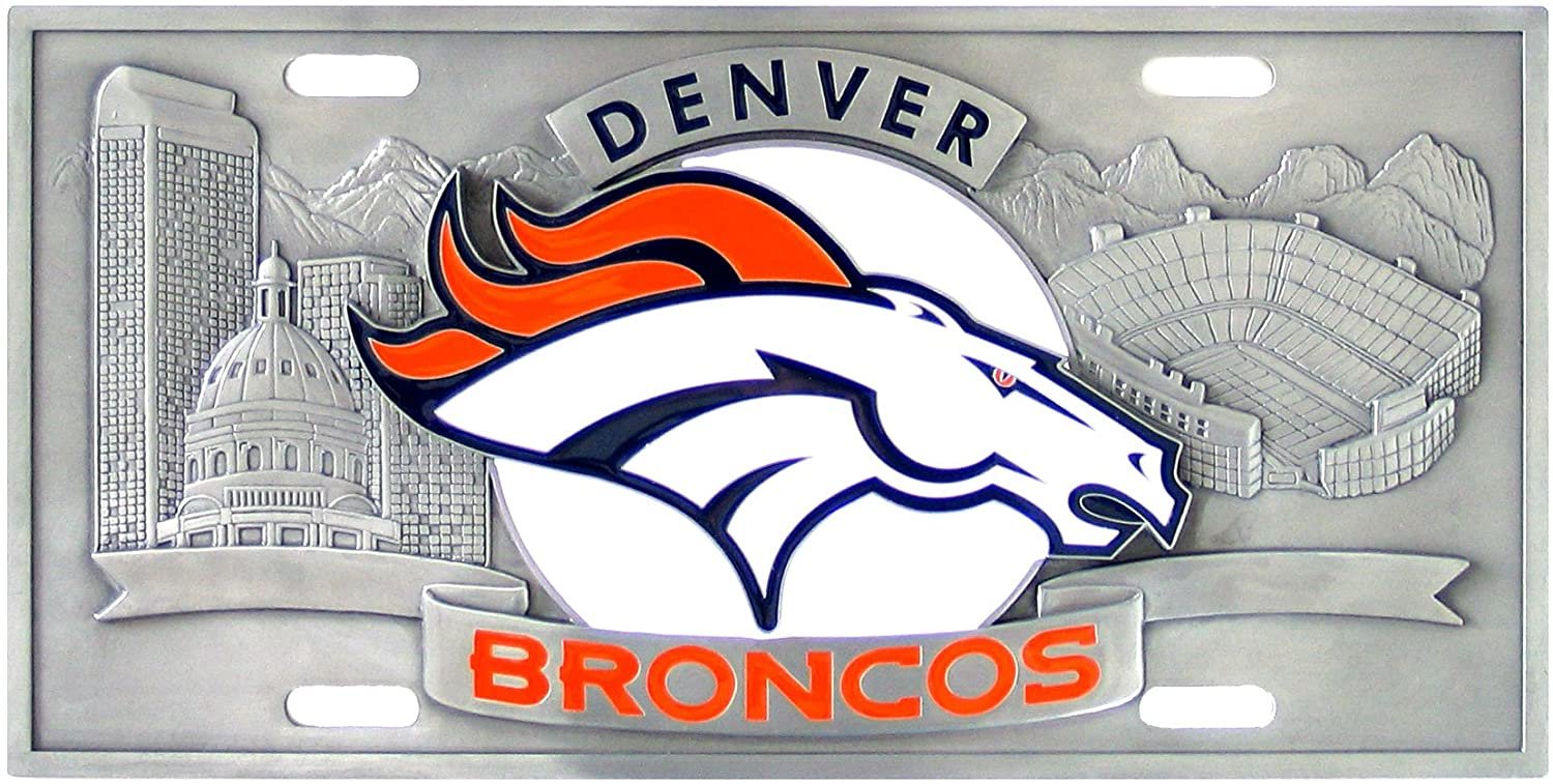 Denver Broncos Zinc Metal License Plate Tag Raised 3D Details, Heavy Gauge, 6x12 Inch