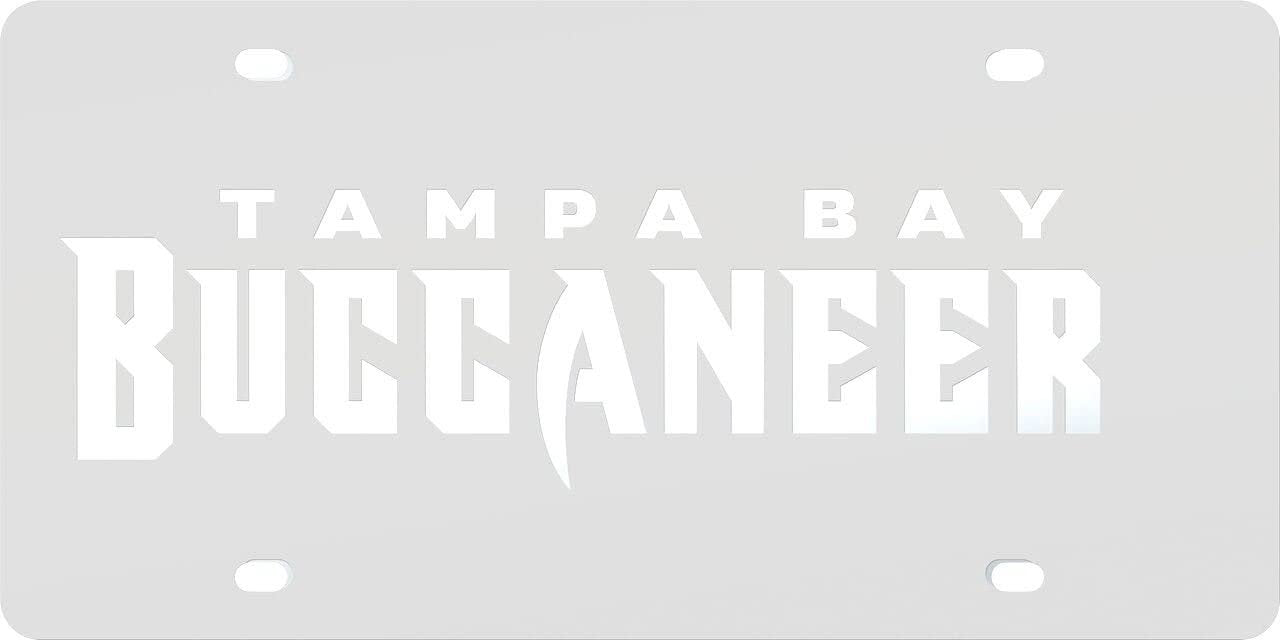 Tampa Bay Buccaneers Premium Laser Cut Tag License Plate, Frost Design, Mirrored Acrylic Inlaid, 6x12 Inch