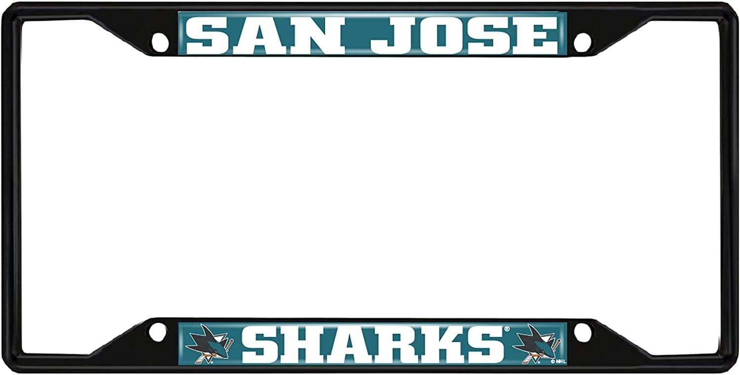 San Jose Sharks Black Metal License Plate Frame Tag Cover, 6x12 Inch