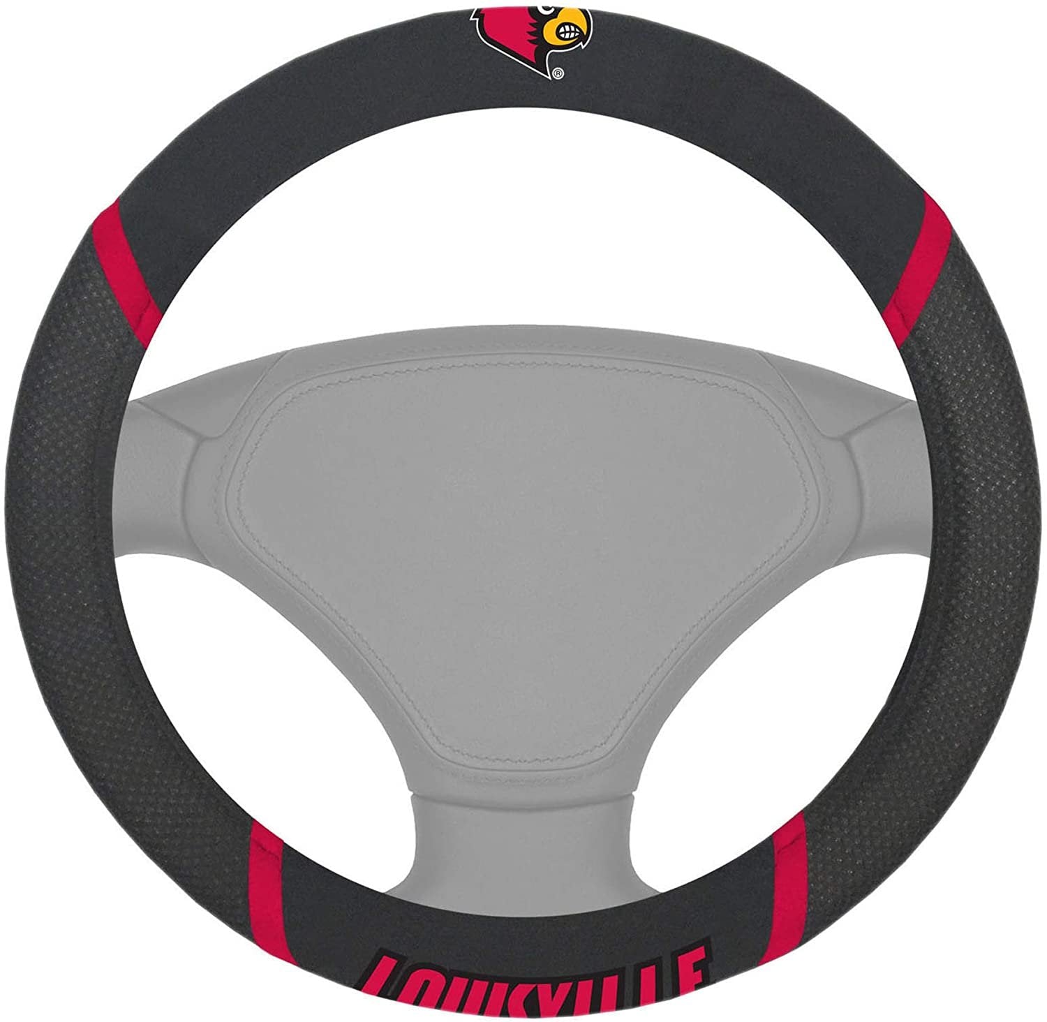 Louisville Cardinals Steering Wheel Cover Embroidered Black 15 Inch University of