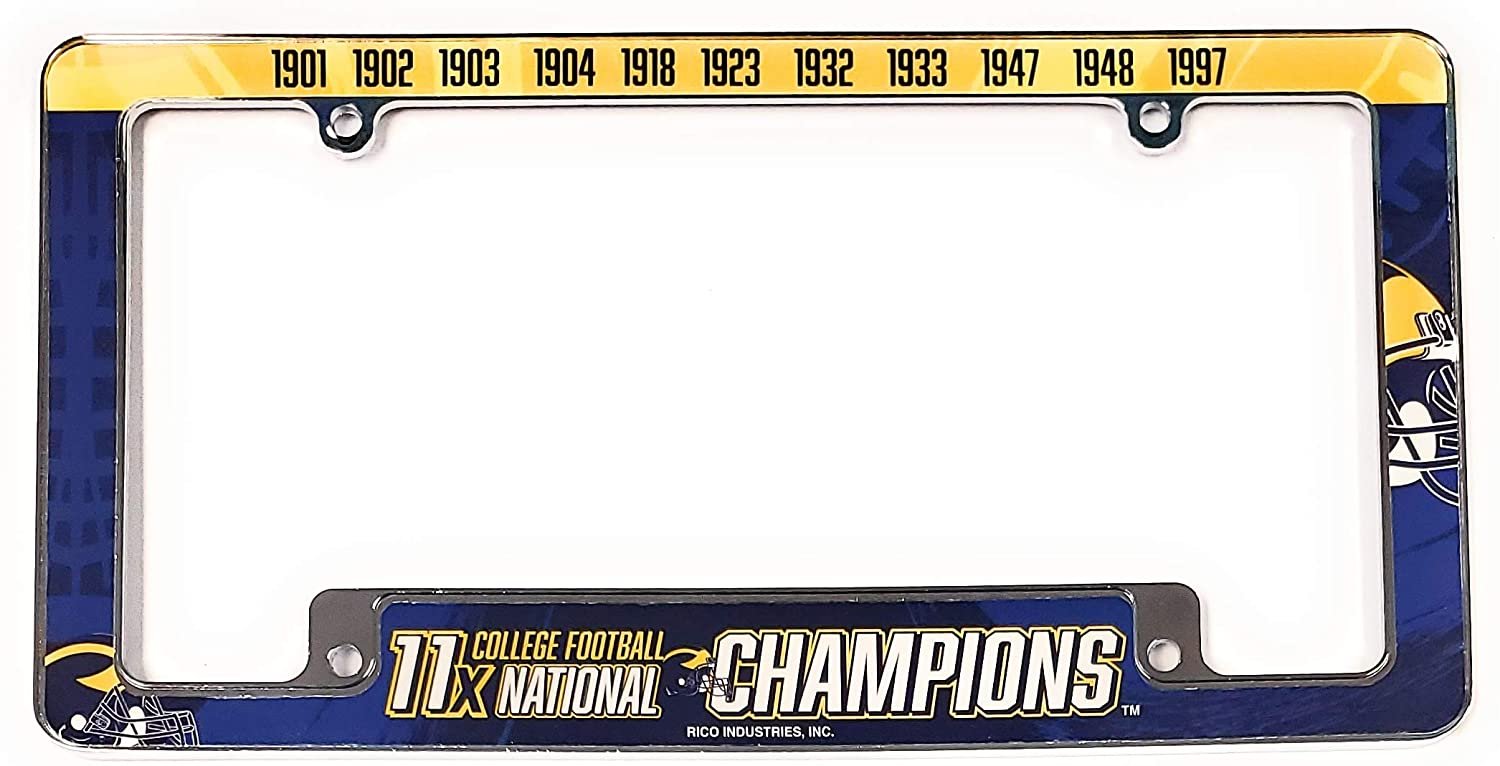 University of Michigan Wolverines 11X Champions Metal License Plate Frame Chrome Tag Cover, All Over Design, 12x6 Inch