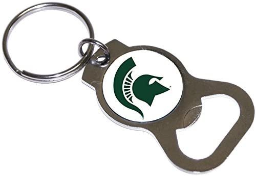 Michigan State University Spartans Premium Solid Metal Bottle Opener Keychain, Silver Key Ring, Team Logo