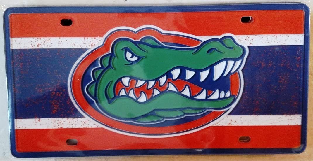 University of Florida Gators Premium Laser Cut Tag License Plate, Vintage Design, Mirrored Acrylic Inlaid, 6x12 Inch