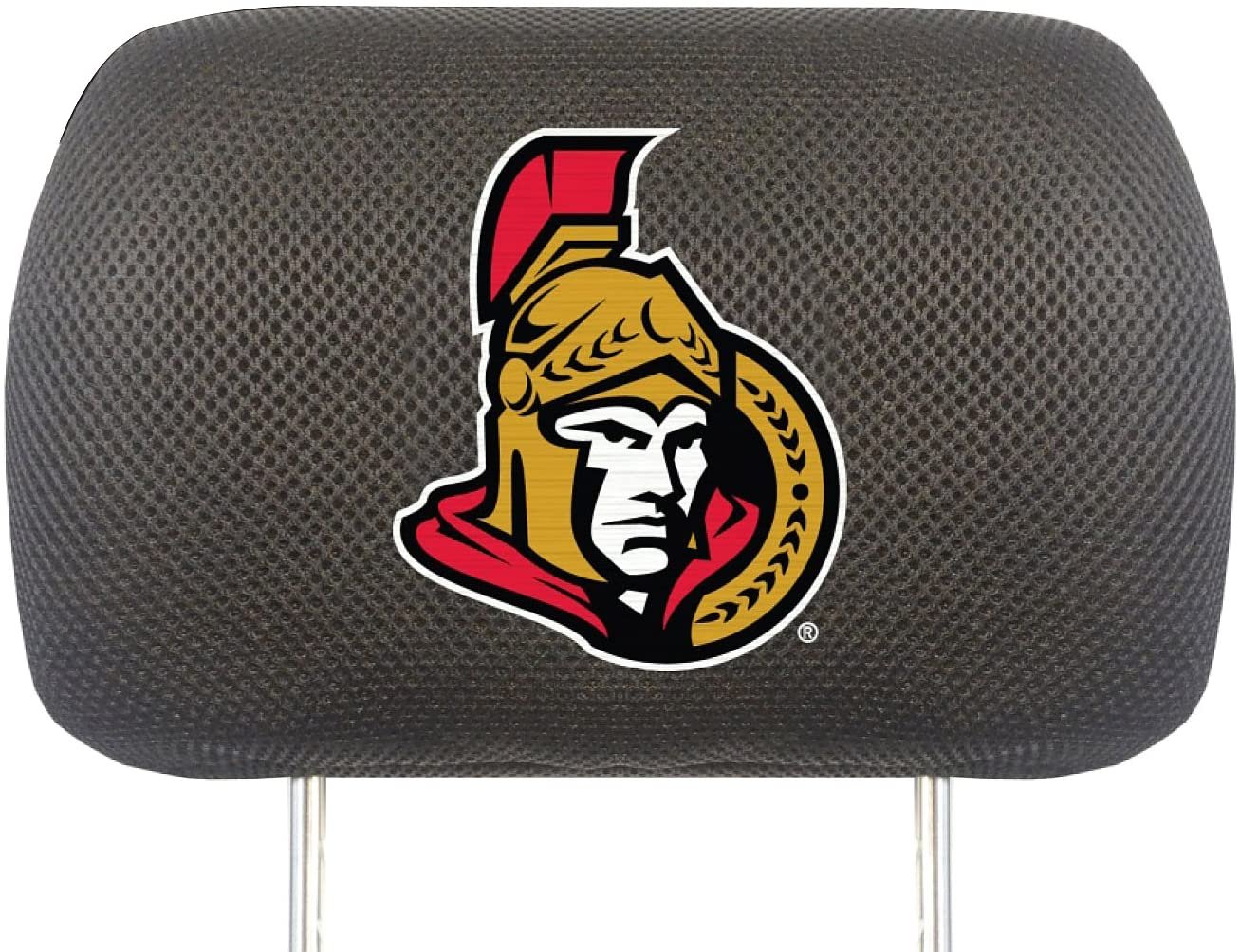 Ottawa Senators Pair of Premium Auto Head Rest Covers, Embroidered, Black Elastic, 14x10 Inch