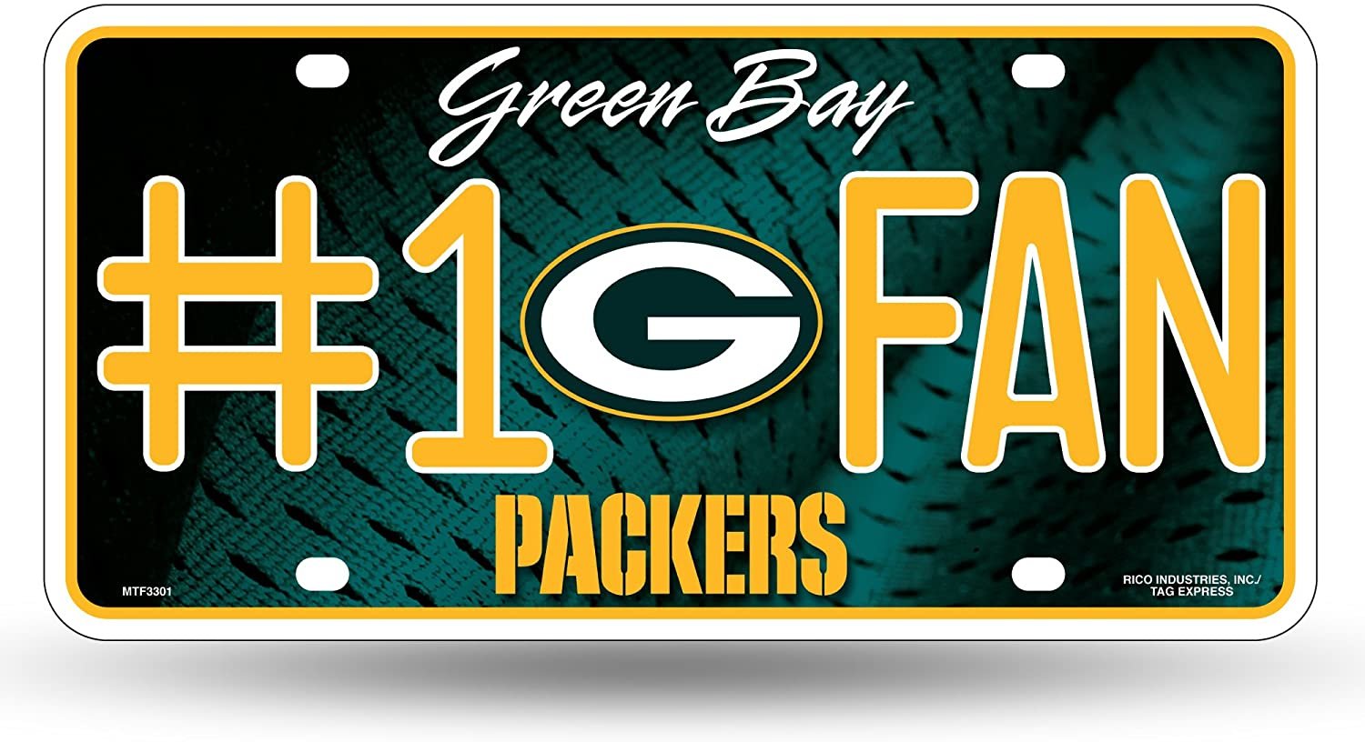 Green Bay Packers Metal Auto Tag License Plate, #1 Fan Design, 12x6 Inch