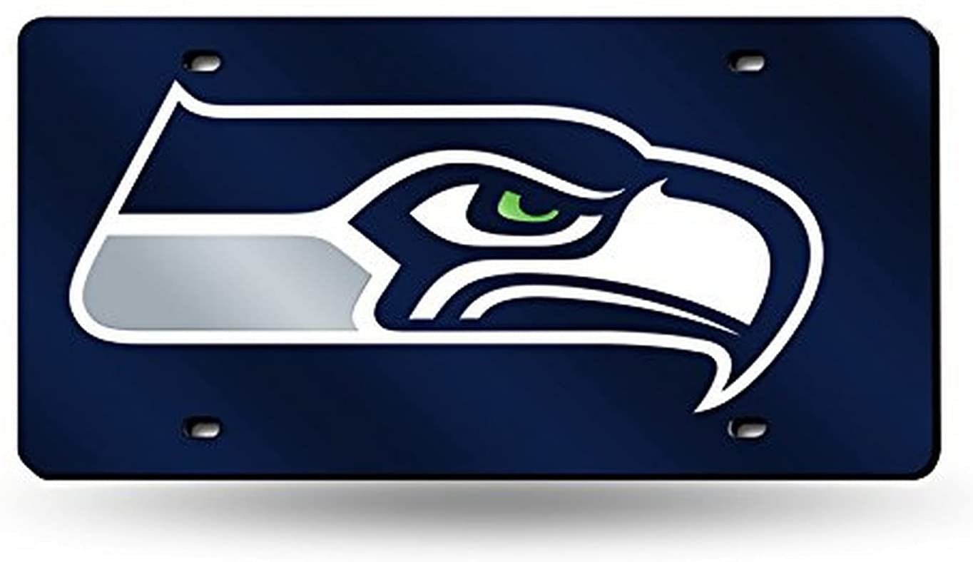 Seattle Seahawks Premium Laser Cut Tag License Plate, Blue, Mirrored Inlaid Acrylic, 12x6 Inch