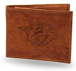 Nashville Predators Premium Brown Leather Wallet, Bifold Billfold, Embossed Laser Engraved