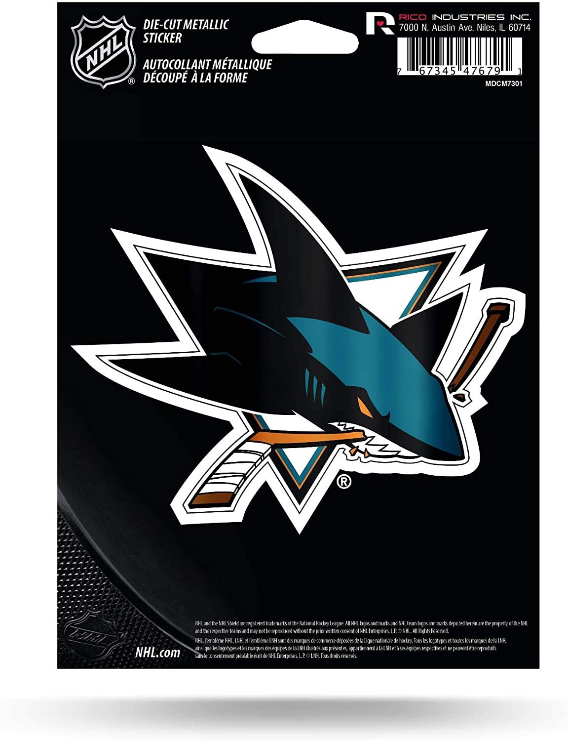 San Jose Sharks 5 Inch Die Cut Decal Sticker, Metallic Shimmer Design, Full Adhesive Backing