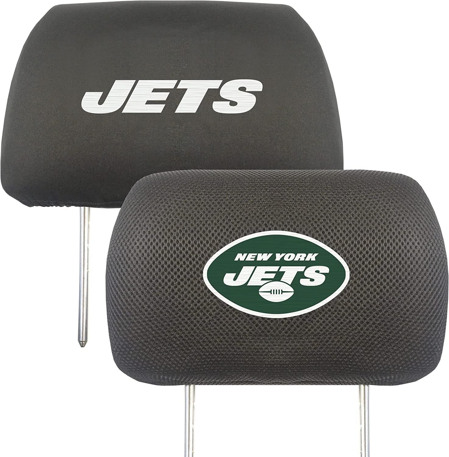 New York Jets Pair of Premium Embroidered Black Auto Headrest Covers 14x10 Inch Size Elastic