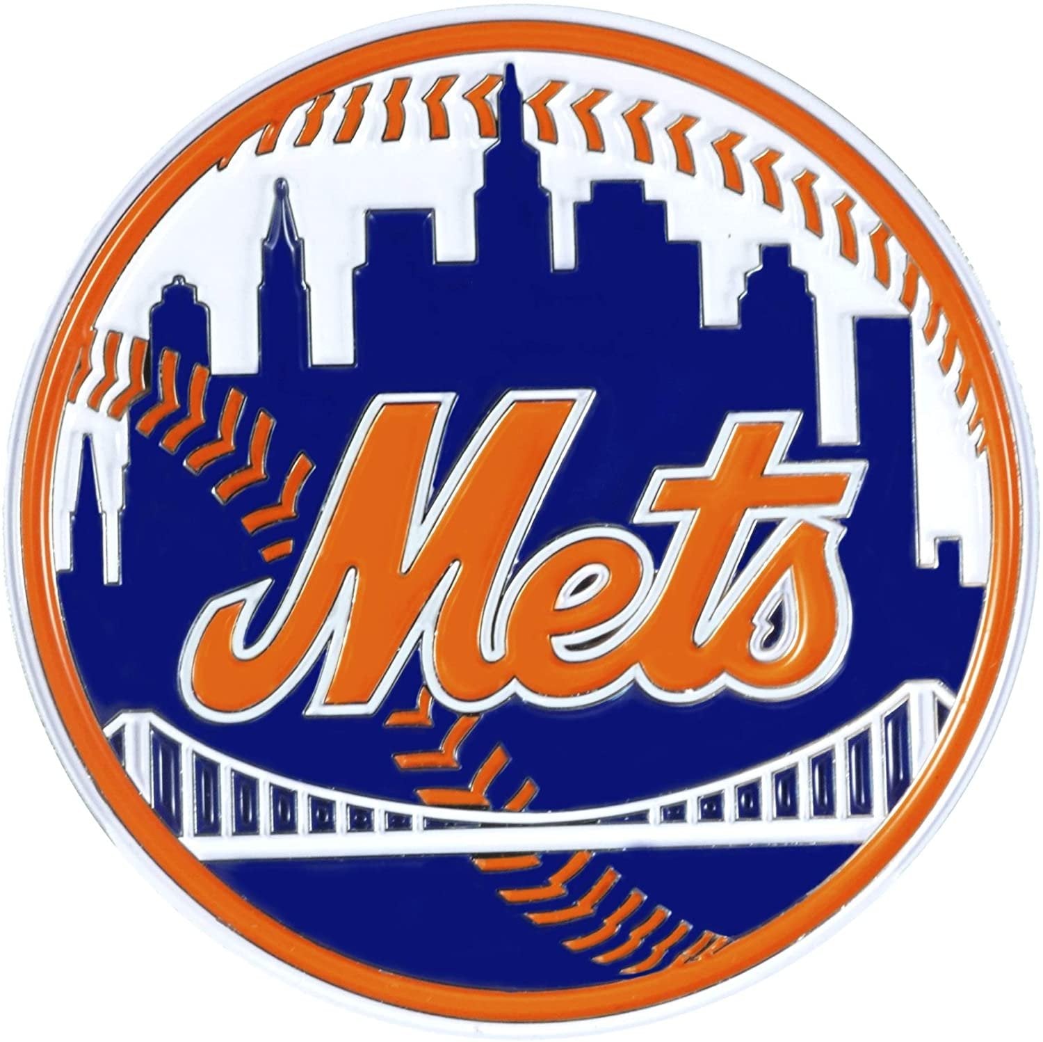 New York Mets Premium Solid Metal Raised Auto Emblem, Team Color, Shape Cut, Adhesive Backing