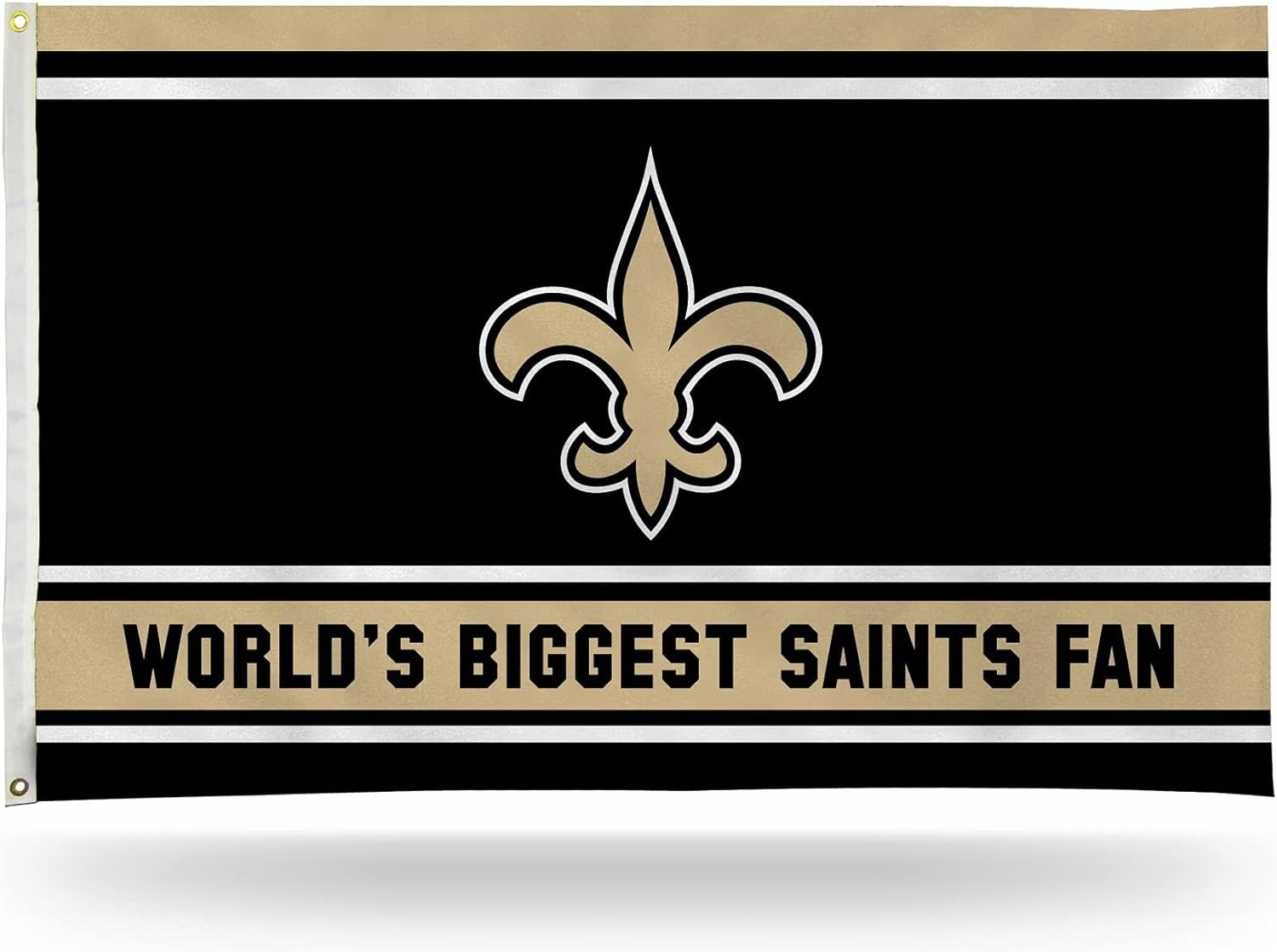 New Orleans Saints 3x5 Feet Flag Banner, World's Biggest Fan, Metal Grommets, Single Sided, Indoor or Outdoor Use