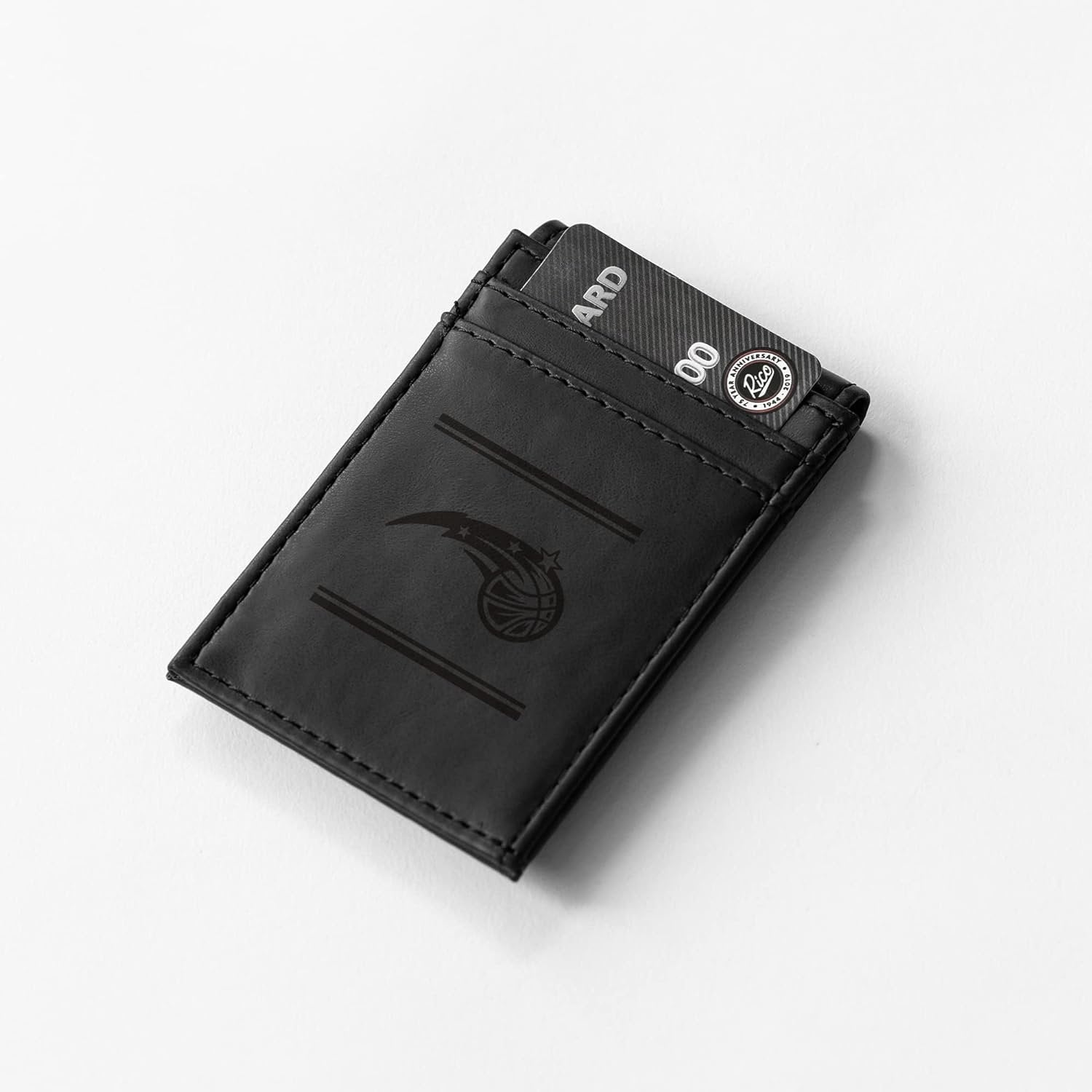 Orlando Magic Premium Black Leather Wallet, Front Pocket Magnetic Money Clip, Laser Engraved, Vegan