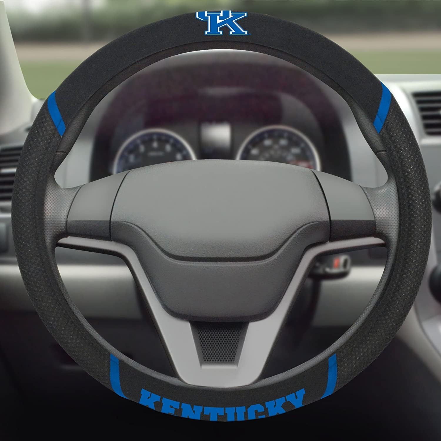 Kentucky Wildcats Steering Wheel Cover Premium Embroidered Black 15 Inch University of