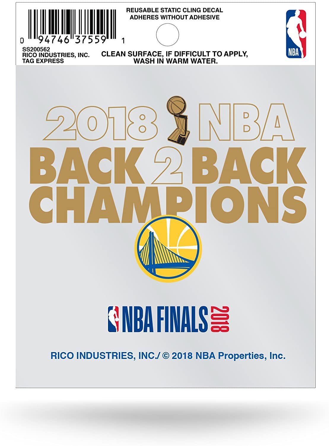 Golden State Warriors 2018 Champions 3 Inch Flat Static Cling Decal