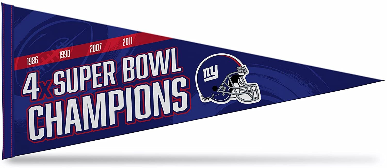 New York Giants 4-Time Super Bowl Champions Soft Felt Pennant, 12x30 Inch