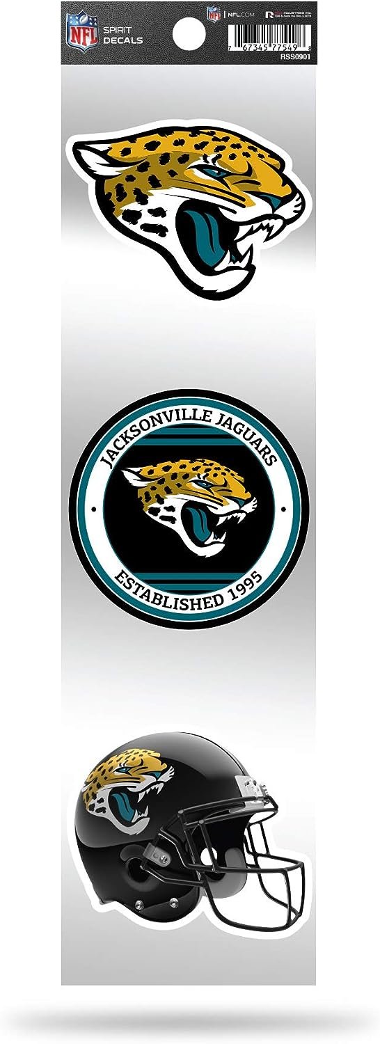 Jacksonville Jaguars 3-Piece Retro Decal Sticker Sheet, Die Cut, Clear Backing, 3x12 Inch