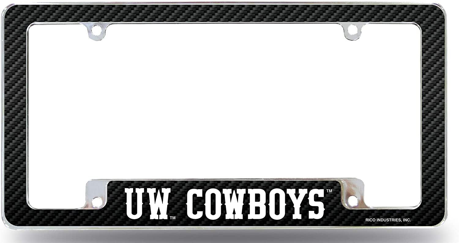 University of Wyoming Cowboys Metal License Plate Frame Chrome Tag Cover Carbon Fiber Design