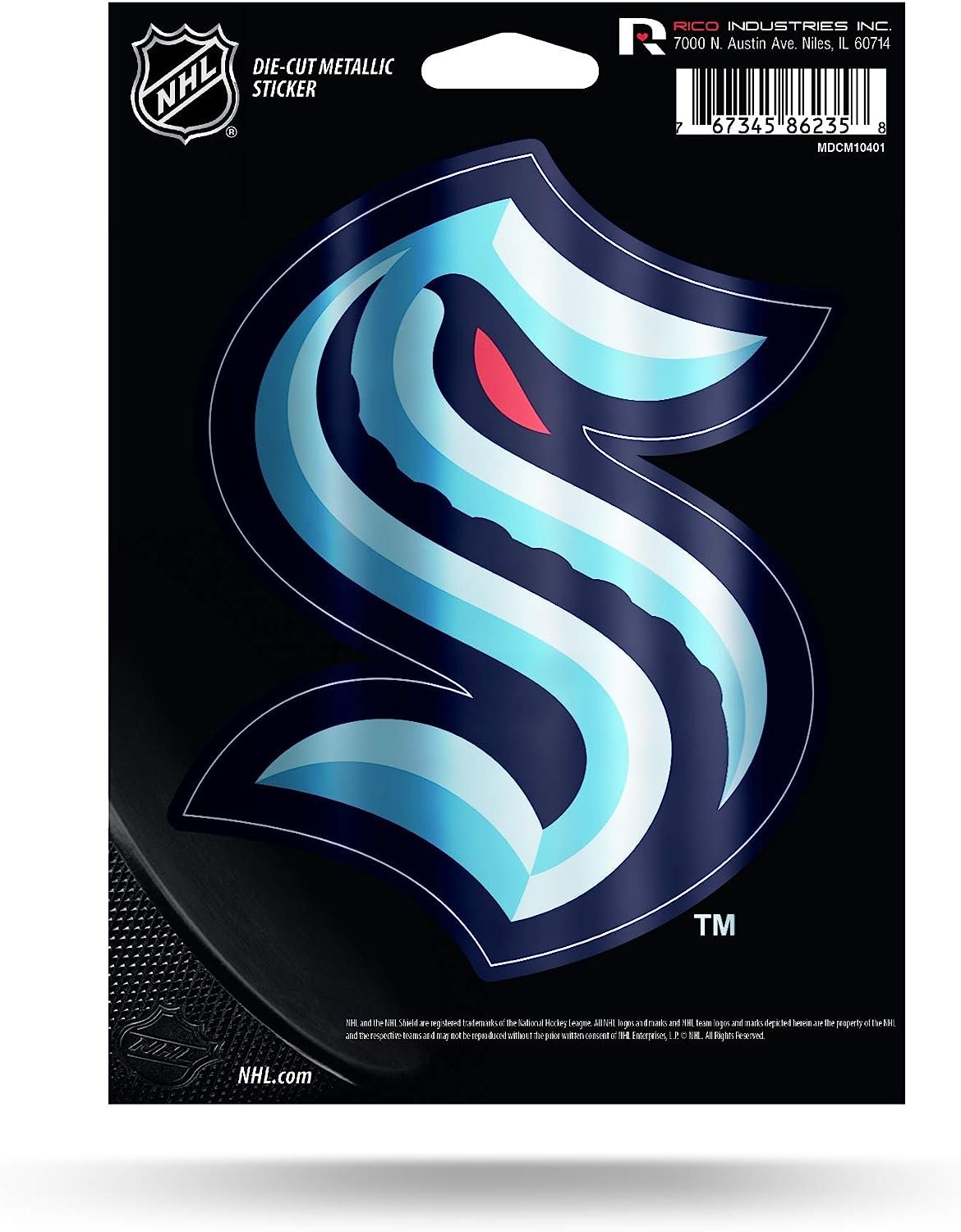 Seattle Kraken 5 Inch Die Cut Decal Sticker, Metallic Shimmer Design, Full Adhesive Backing