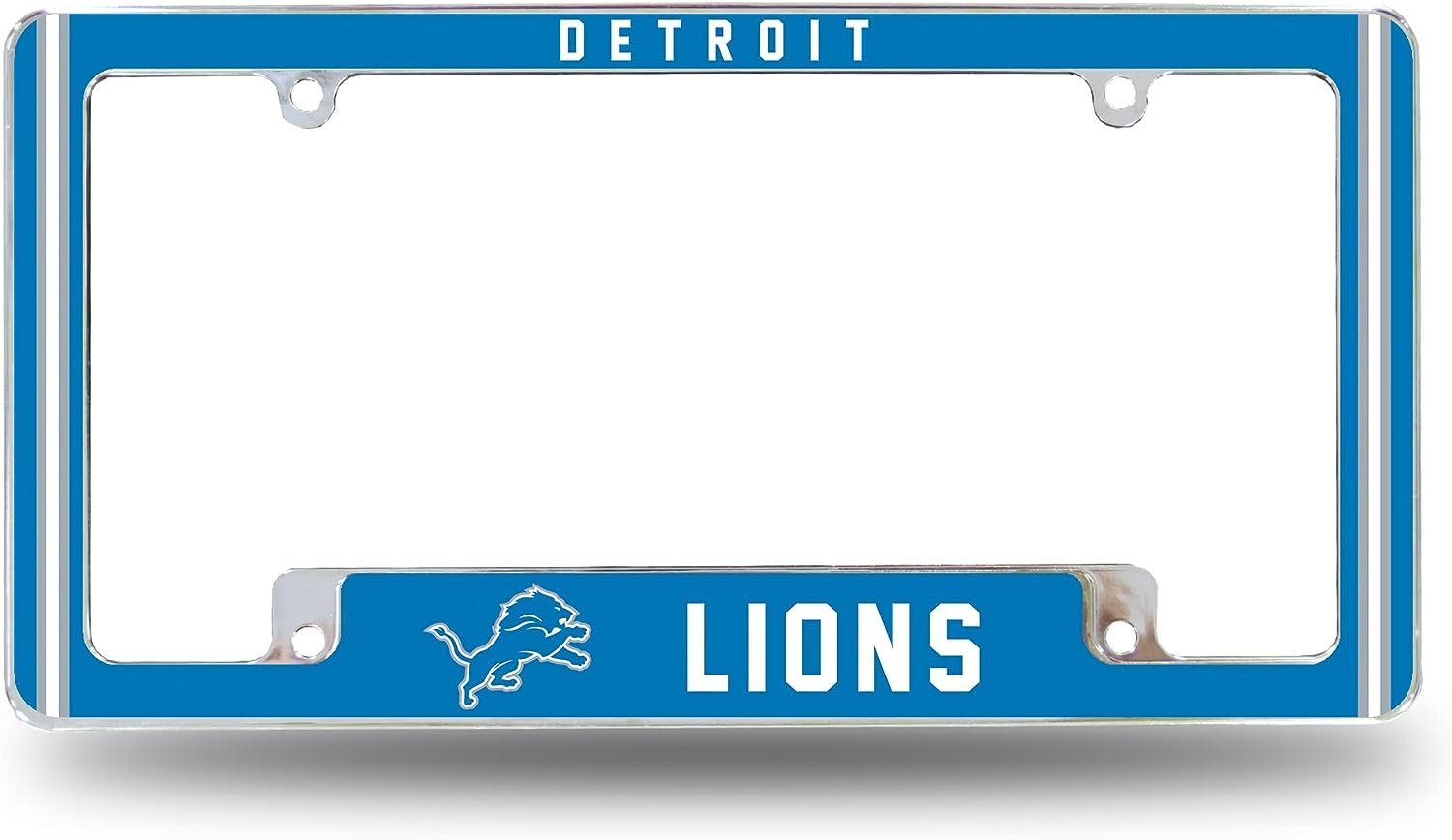 Detroit Lions Metal License Plate Frame Chrome Tag Cover Alternate Design 6x12 Inch