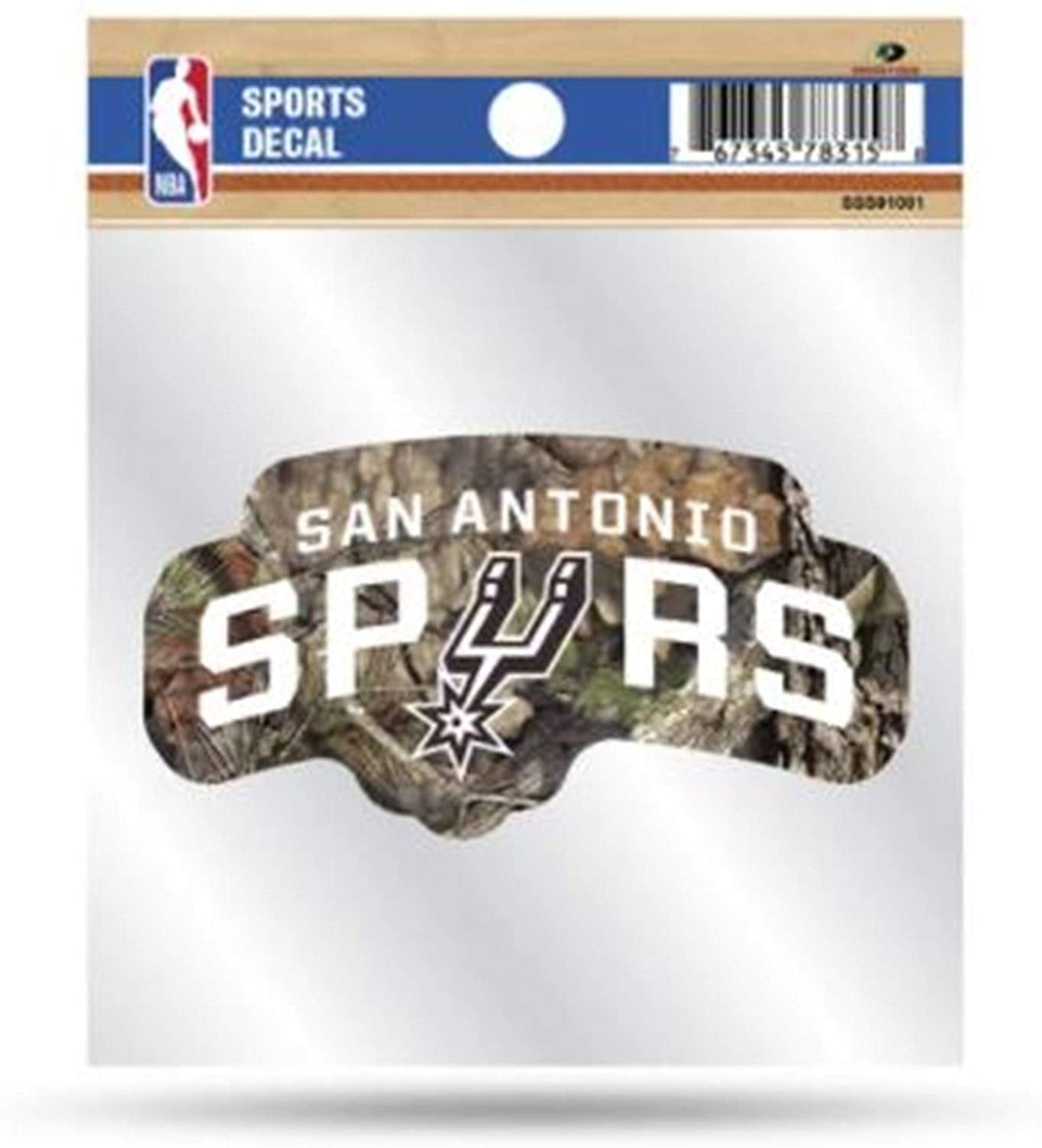 San Antonio Spurs 4x4 Inch Die Cut Decal Sticker, Mossy Oak Camo Logo, Clear Backing