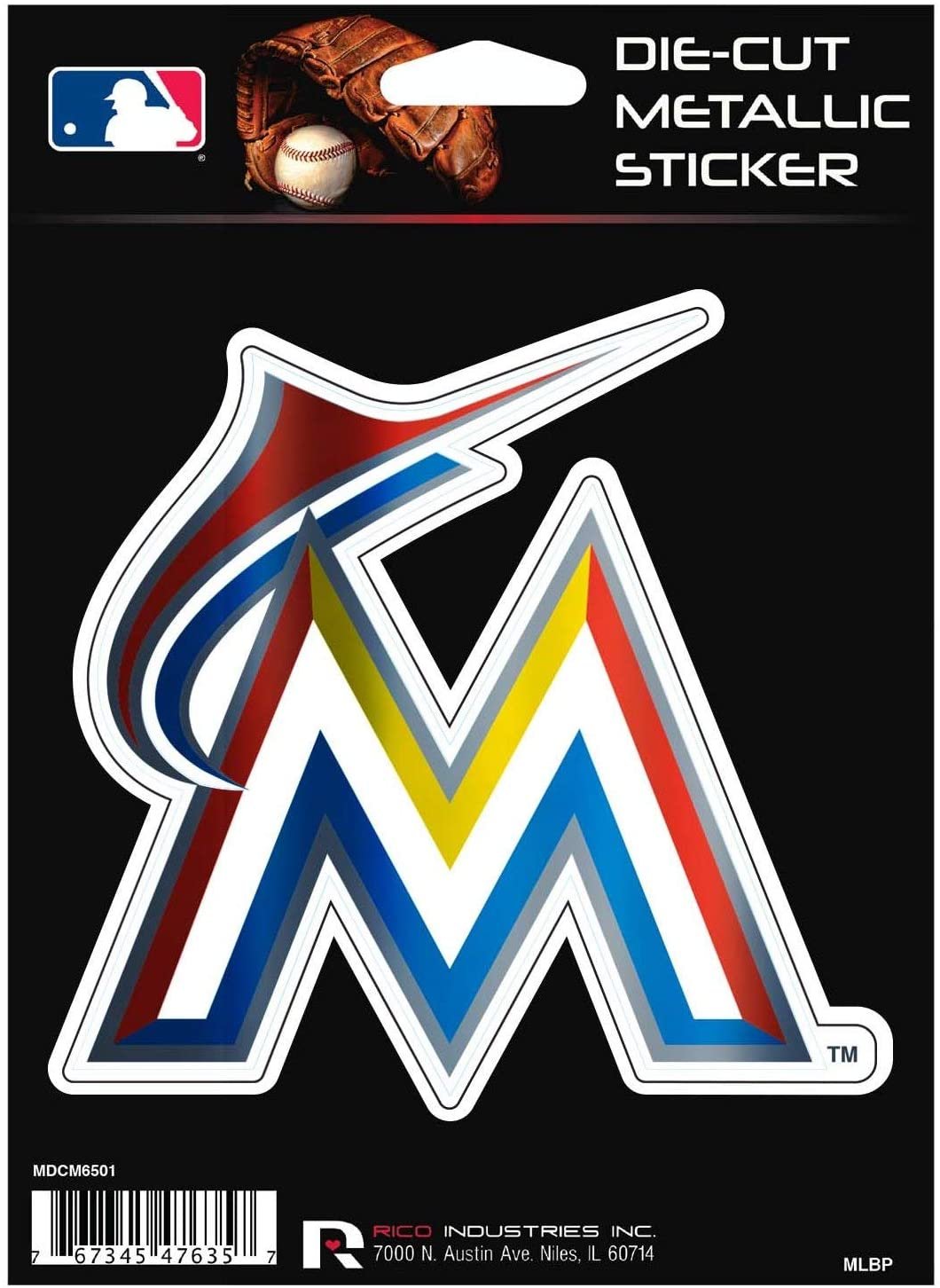 Miami Marlins Retro Logo 5 Inch Die Cut Decal Sticker, Metallic Shimmer Design, Full Adhesive Backing
