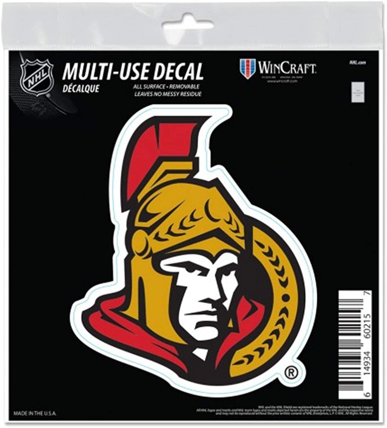 Ottawa Senators 6 Inch Decal Sticker, Flat Vinyl, Die Cut, Primary Design, Full Adhesive Backing